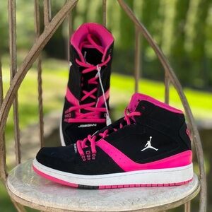 Air Jordan Black & Pink Youth 6.5 Mid-top Sneaker